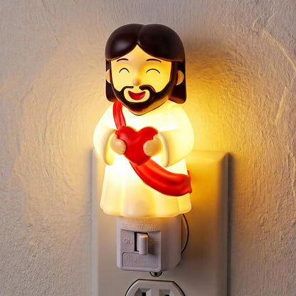 Lewtemi Easter Jesus Night Light Plug into Wall, Cute Christian Nightlight with 360° Rotatable Warm Lamp, Smiling Decor for Bedroom, Hallway & Uplifting Religious Gift(Red,Jesus)