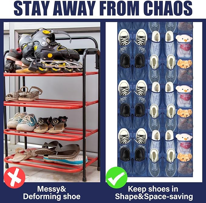 Windyun 40 Large Over the Door Hanging Shoe Organizer Navy Blue Mesh Pockets