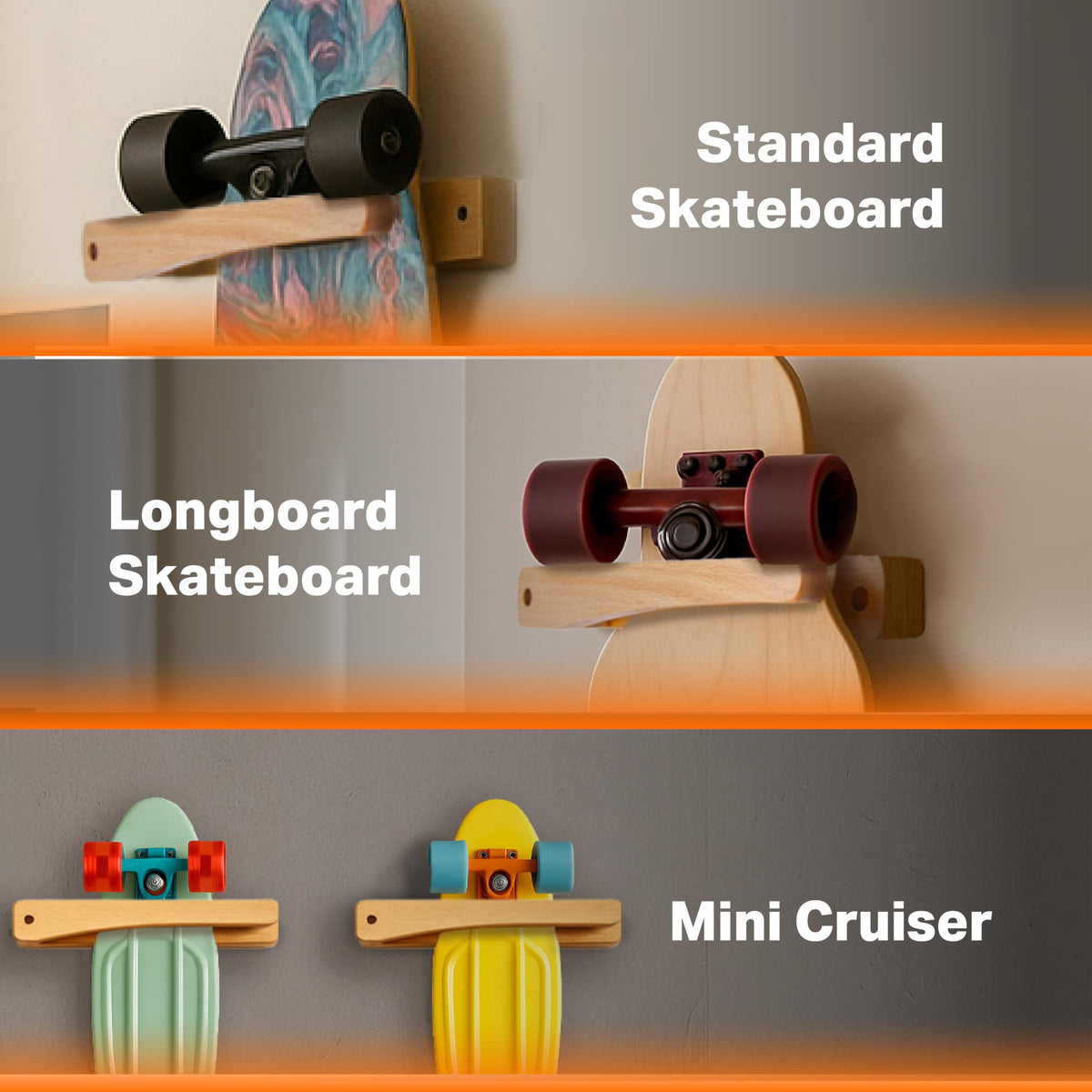 Tapeera 1-Pack Vertical Wooden Skateboard Wall Mount - Display Rack & Storage Hanger for Standard Decks – Premium Wood Home Décor
