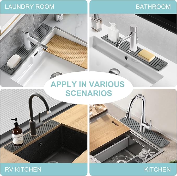 Faucet Mat for Kitchen Sink, Diatomite Fast Drying Stone Sink Tray, Super