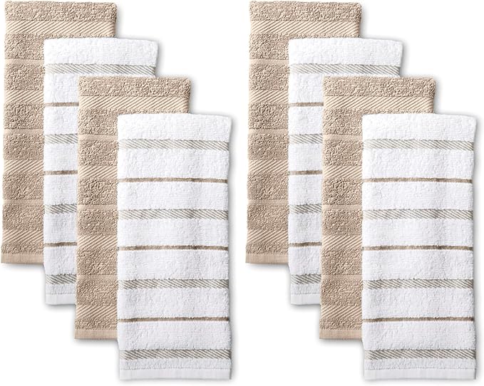 KitchenAid Albany Kitchen Towel 8-Pack Set, Milkshake Tan/White