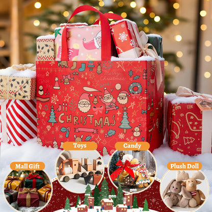 Iioscre 8 PCS Large Christmas Gift Bags With Handles, Non Woven Reusable Holiday Treat Bags for Gifts, 12.8 x 9.8 x 6.7in