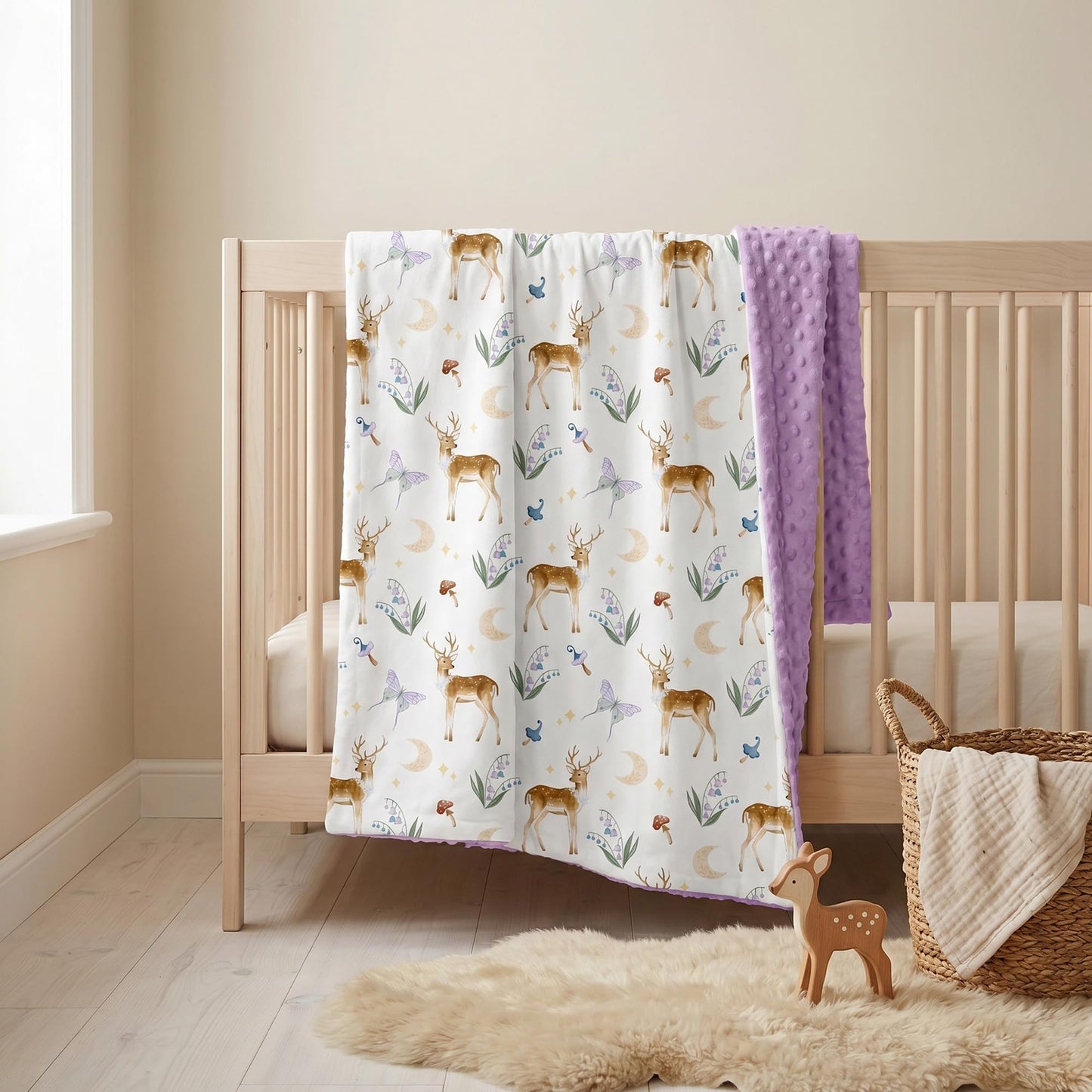 CIVARUA KIDS Baby Blankets for Girls Boys, Purple Deer, 30x40 | Soft Cozy Fleece Receiving Blanket for Newborn & Toddler, 3D Minky Dotted Backing, Breathable for Crib, Stroller & Tummy Time