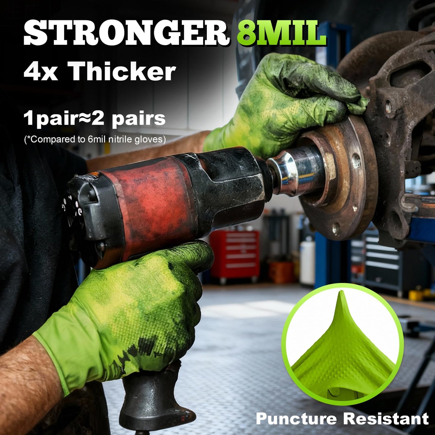 TitanFlex Heavy Duty Green Industrial Nitrile Gloves, 8-mil, Large, Case of 1000, Latex Free, Raised Diamond Texture Grip, Powder Free, Food Safe, Rubber Gloves, Mechanic Gloves
