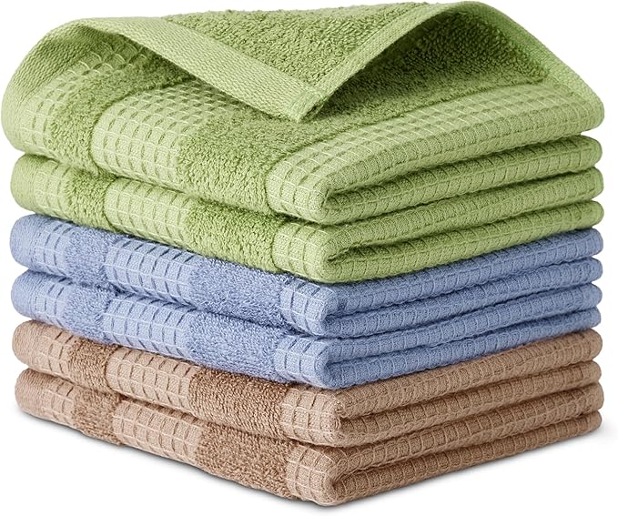 Amazon Basics Organic Cotton Waffle Weave Kitchen Dish Cloths, Ultra Absorbent