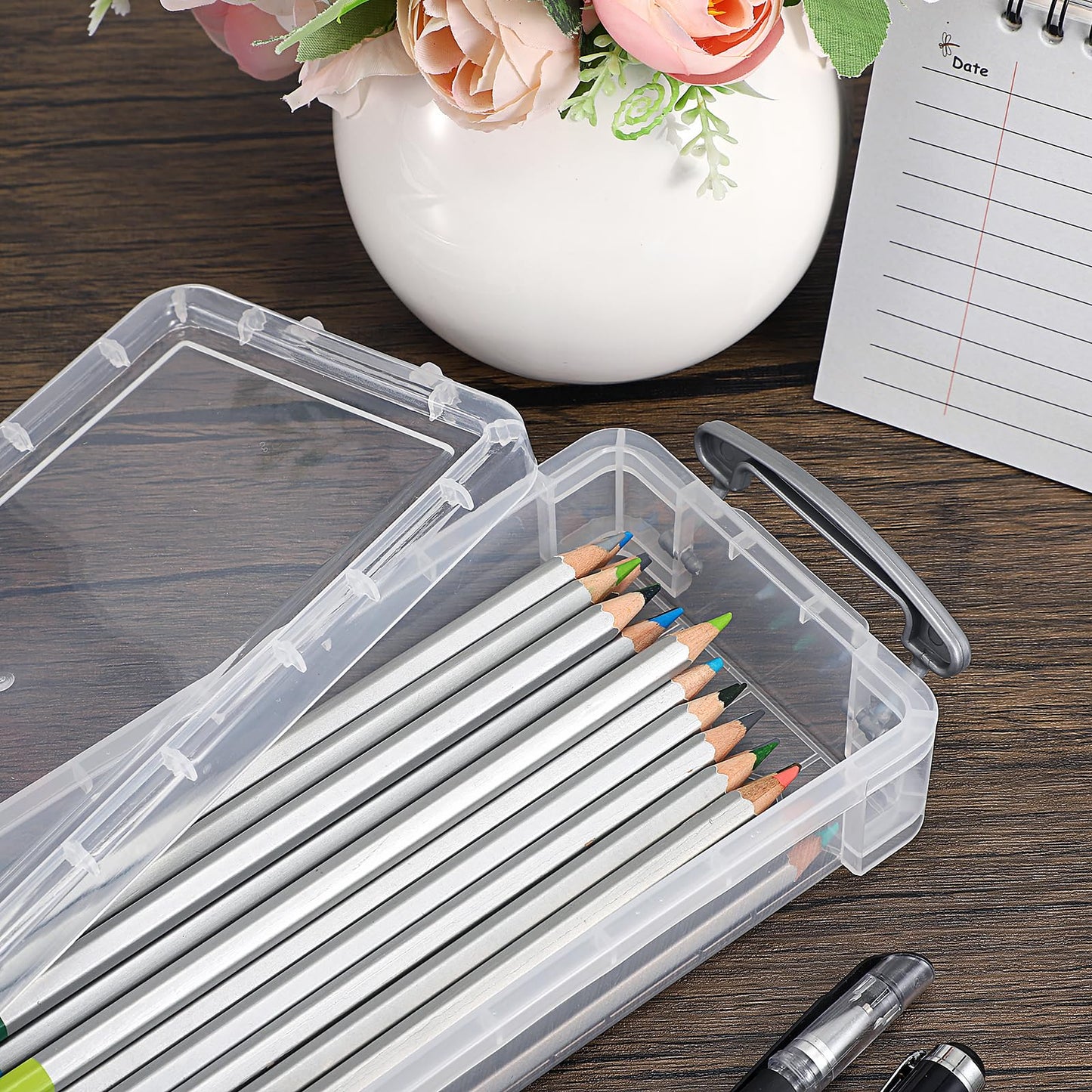 BTSKY Large Capacity Pencil Box, Office Supplies Storage Organizer Box, Brush Painting Pencils Storage Box Watercolor Pen Container Drawing Tools(6 Pack Clear)