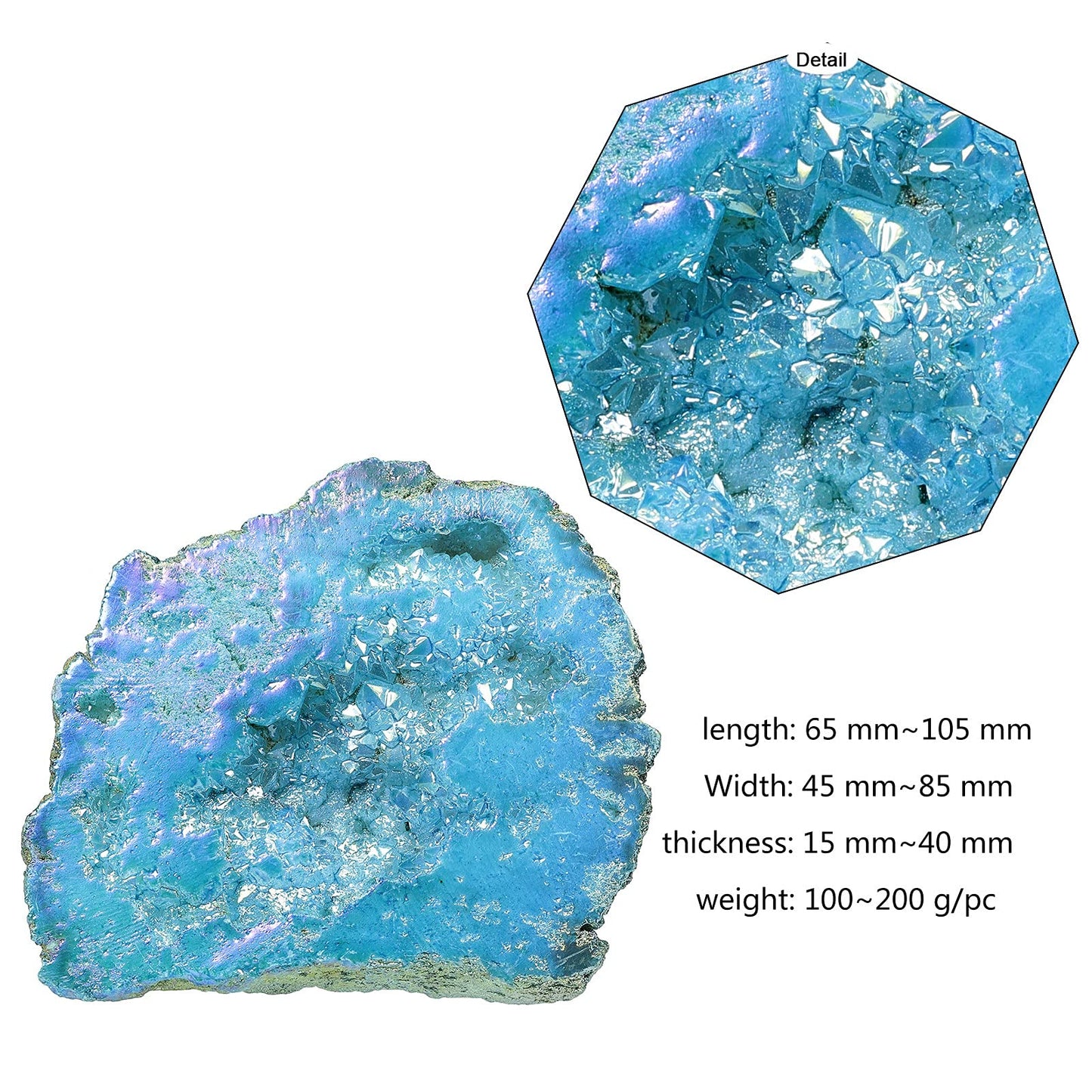 Amogeeli Irregular Titanium Coated Crystal Geode Cluster Mineral Specimen Decoration for Home & Office, 100-200g