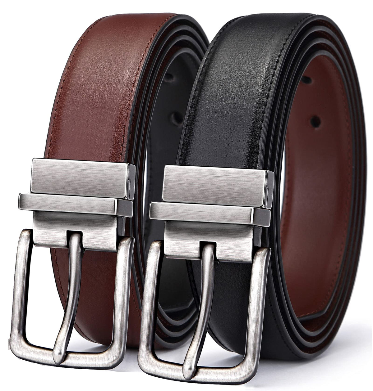 BULLIANT Men's Belt,Reversible Belt Adjustable For Gift Men 1.25”-Cut For Fit-2 Sides in 1 Belt(Not 2)(Black/Light Brown,48"-50" Waist Adjustable)