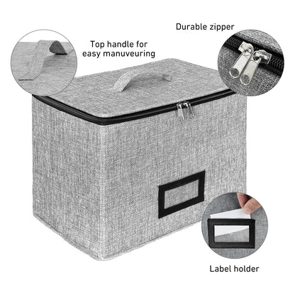 HURZMORO Wine Glass Storage Box with Dividers, Holds 6 Red or White Wine Glasses, Hard Top and Sides,6 Compartment Stemware Storage Container, Grey