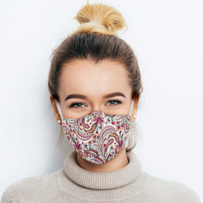 ecotru 5 Pack 100% Cotton, Reusable Face Masks UK | Washable, Nose Wire for Glass Wearers, 3-Ply Fabric Mask, Filter Pocket & Adjustable Straps | Pretty Facemask Coverings