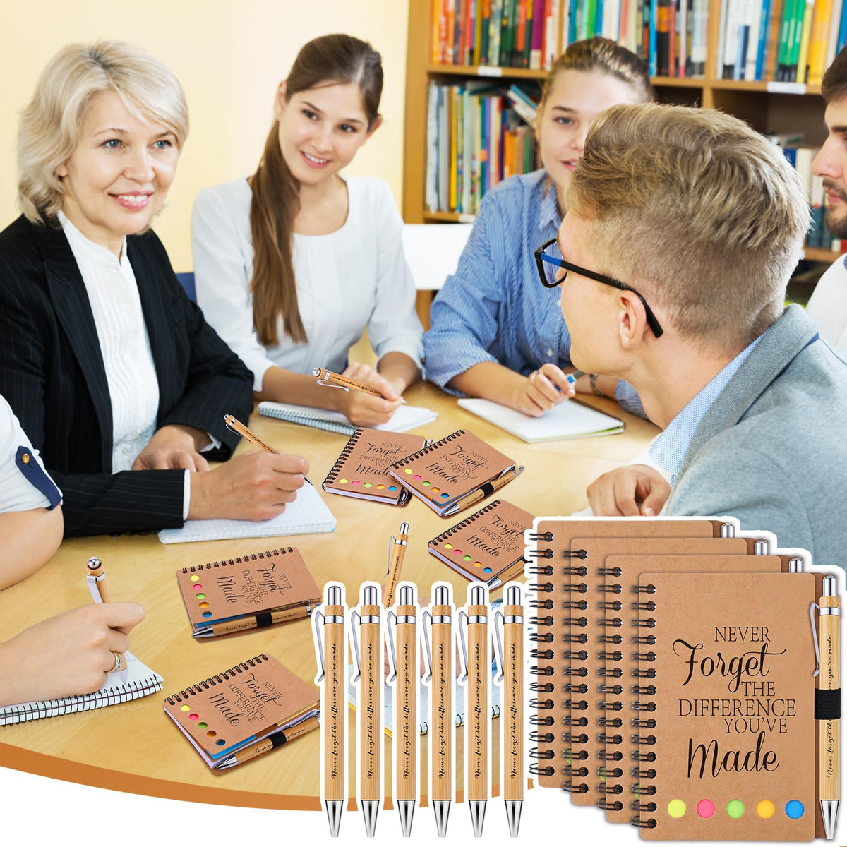 Czlotyh 20 Sets Employee Appreciation Gifts Encouragement Inspirational Spiral Notebooks with Sticky Notes Notepads Thank You Bamboo Ballpoint Pens for Nurse Coworker Teacher (NEVER FORGET)