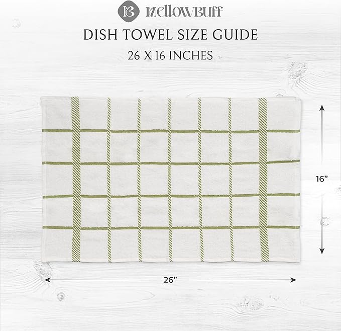 100% Cotton Terry Dish Towels, 4 Pack Checks, 16 x26 Inches, Super Soft and
