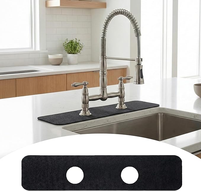 Faucet Mat for Kitchen Sink 2 Holes: 23.5’’Lx4.5’’W Splash Guard Fits 8 Inch