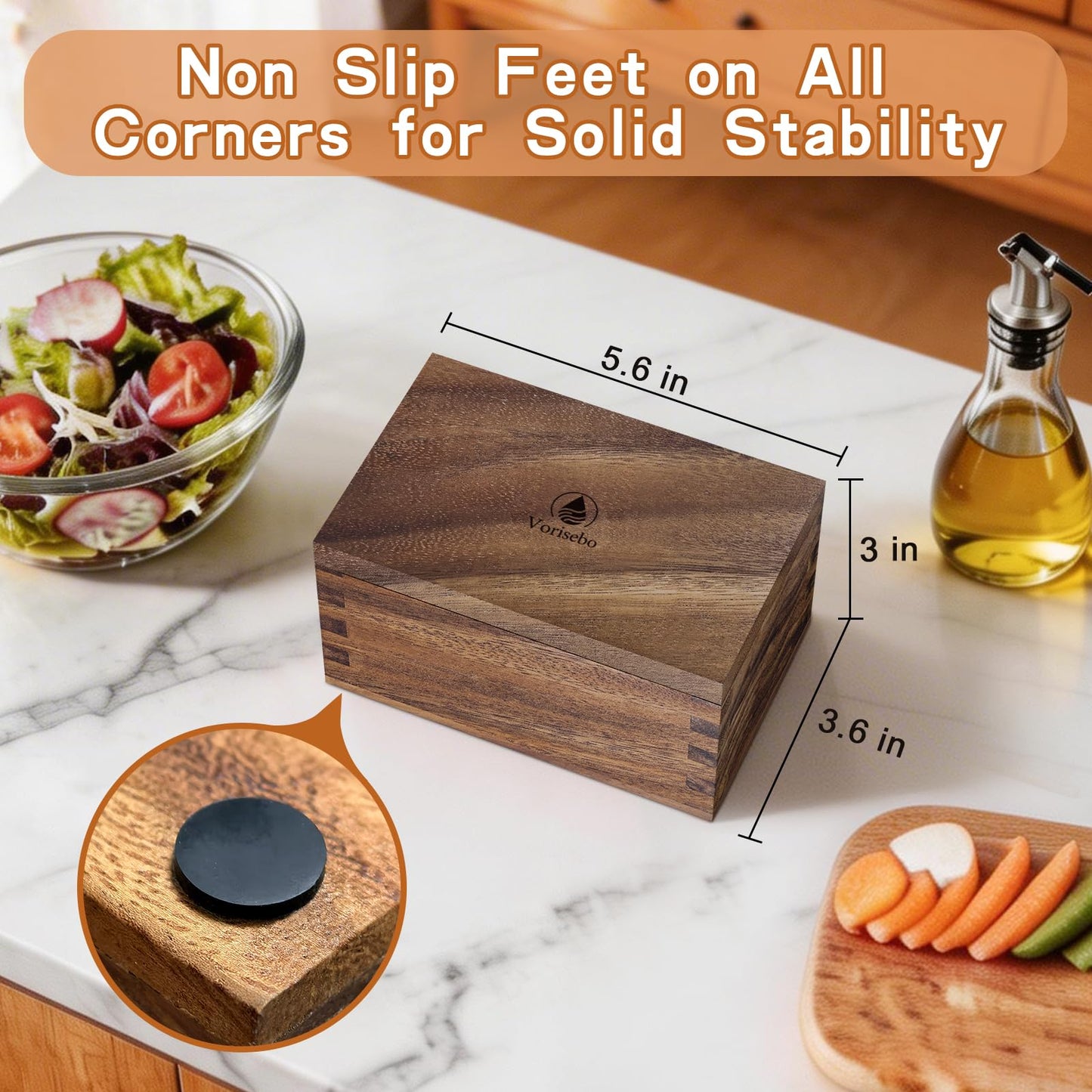 Vorisebo Large Capacity Acacia Wood Salt Container with Magnetic Flip Lid & Built-in Spoon, 20 OZ Kitchen Salt Holder, Elegant Salts Cellar Box to Storage Pepper, Herbs, Spice or Favorite Seasonings