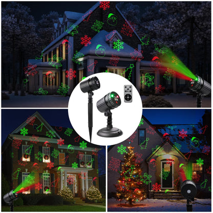 Christmas Laser Projector Lights, 8 Patterns LED Projection Lights with Remote, Landscape Projector Spotlights, Red and Green Star Show, Decoration for Outdoor and Indoor, Christmas, Holiday