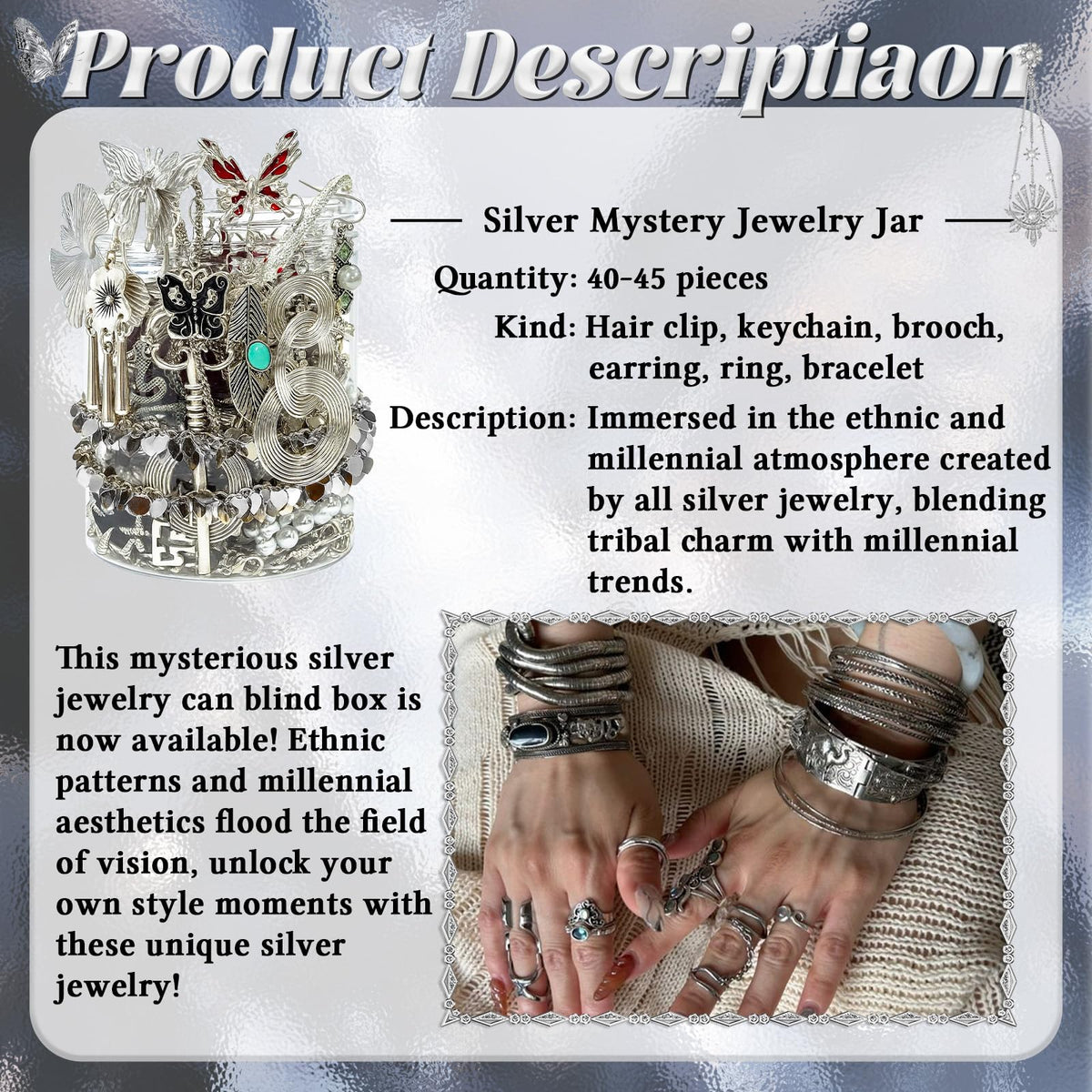 SMUOBT Silver Jewelry Mystery Box - 40-45 Piece Sterling Silver Plated Accessories Set for Women | Elegant Bracelet, Necklace, Earrings Combo for Everyday Elegance, Gift