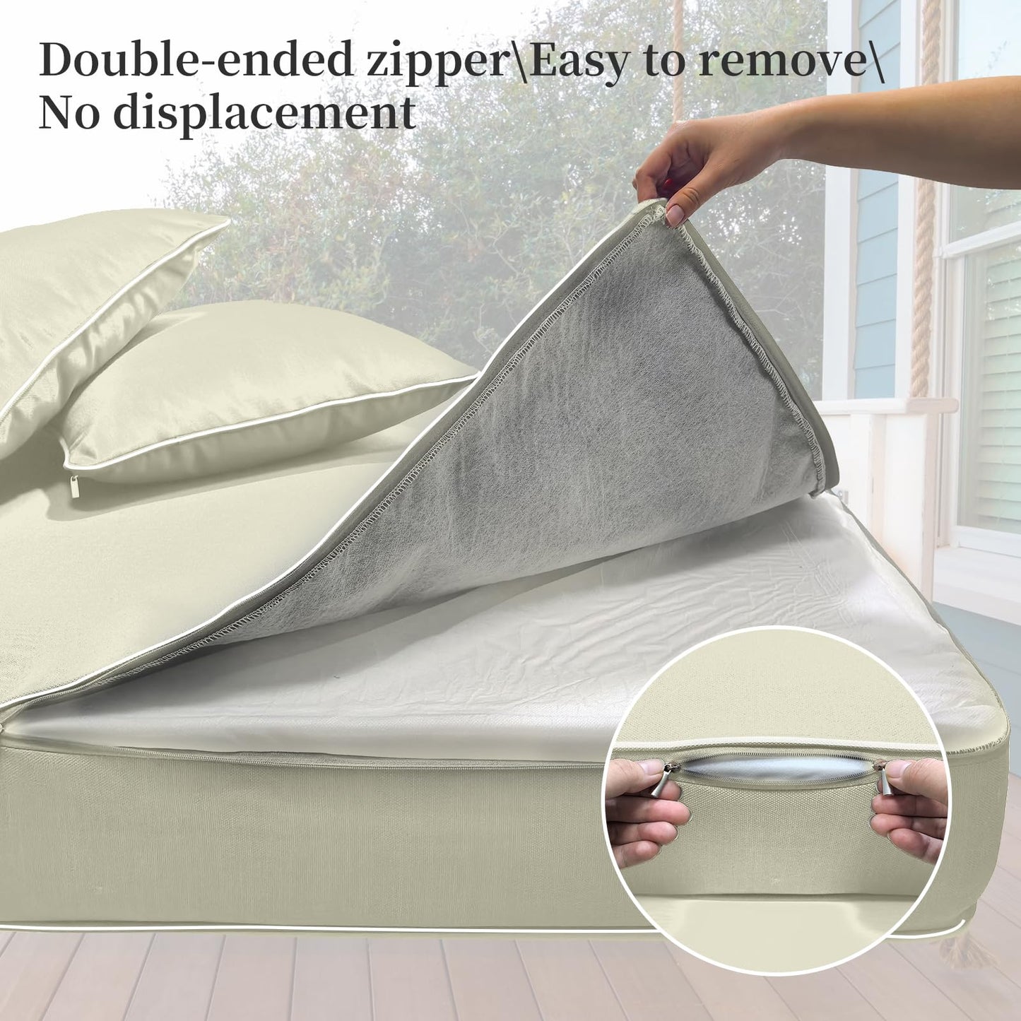 ZOALXZNT Outdoor Daybed Cushion Cover Twin,Daybed Mattress Bolster Pillow Fitted Sheet Cover,Twin Size Outdoor Daybed Cushion Covers (Beige, 75 * 39 * 6in)