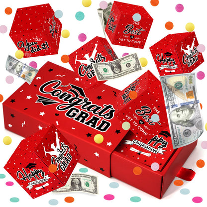 WenmthG 2026 Graduation Surprise Gift Box Explosion for Money - 10 Pcs Grad Pop Out Folding Bounce Money Gift Box with Confetti - Cash Gift Idea for Grad - Graduation Money Bank Party Supply (Red)