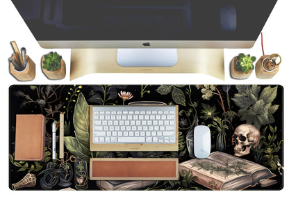 Dark Academia Desk Mat Mouse Pad XL Extended Large Gaming Desk Pad Mousepad, Mystical Green Plant Computer Laptop Keyboard and Mouse Mat, Desktop Protector Mat for Women Girl Office 31.5x11.8 in