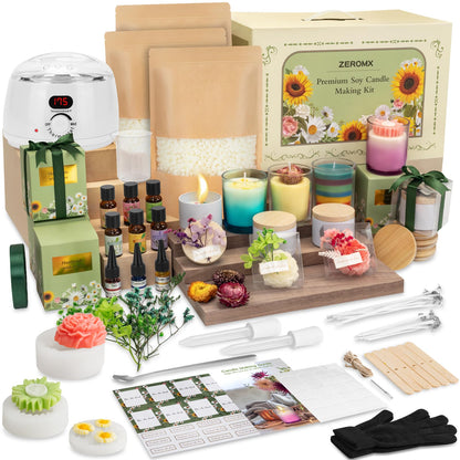 ZEROMX Candle Making Kit for Adults Beginners – 1200g Soy Wax, Digital Wax Melting Pot, Floral Candle Molds, Gift Boxes, Premium Candle Making Supplies, Complete DIY Set, Christmas Craft Gifts