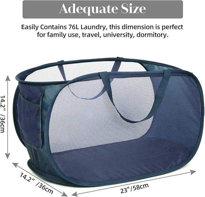 Durable Collapsible Laundry Baskets, Mesh Pop Up Laundry Hamper