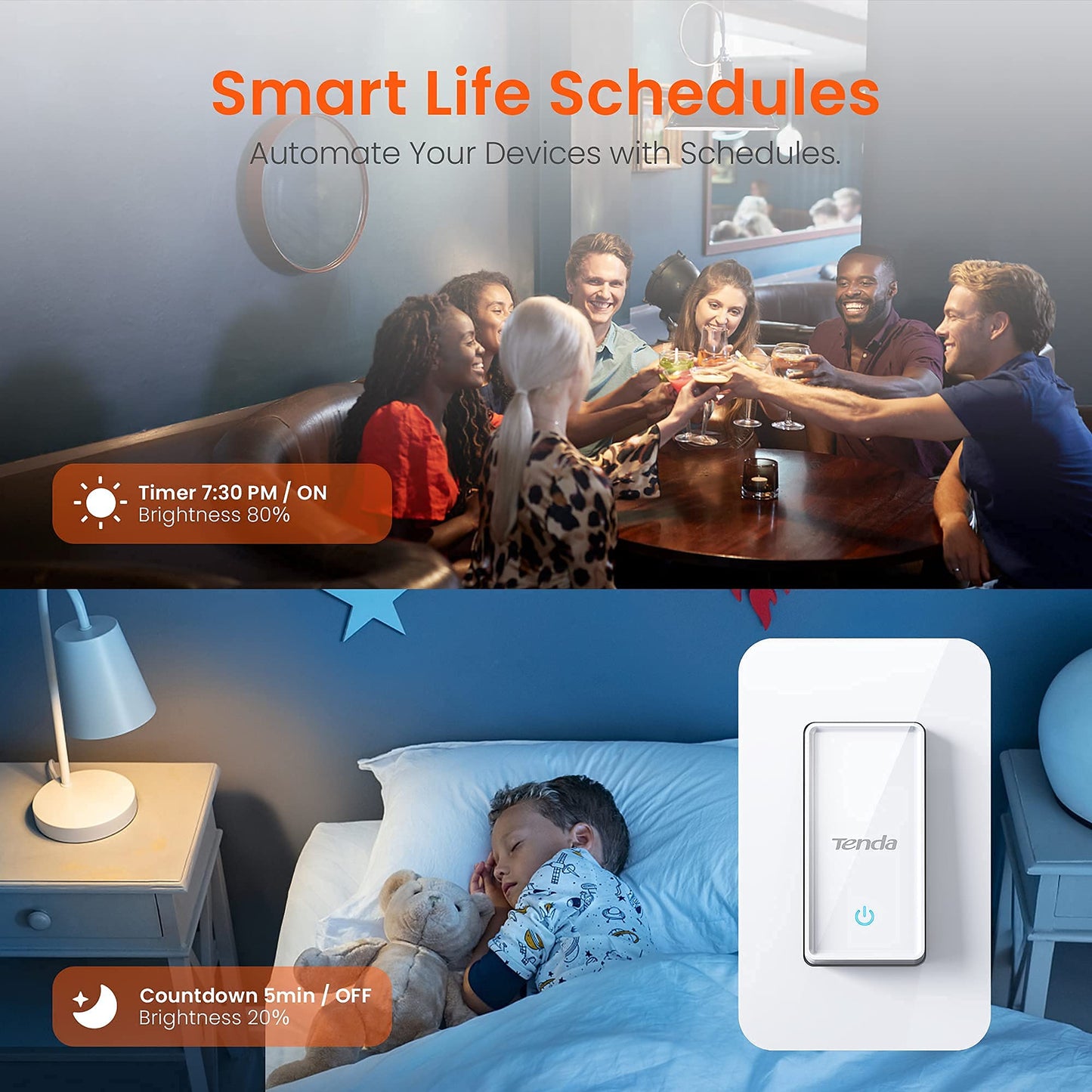 TENDA SP6 Smart Plug WiFi Outlet Switch, Works with Alexa & Google Assistant for Voice Control, Remote Control via App, Timer & Schedule Function, 15A Easy Install, Compact Design, FCC ETL Certified