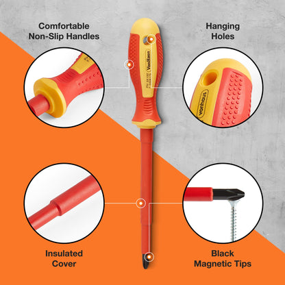 VonHaus Electrician Screwdriver and Pliers Tool Set - Insulated Screwdriver Set for Safe Electrical Work - 1000V VDE Tested - Includes Voltage Tester, Wire Stripper, Tape - Electricians Tools