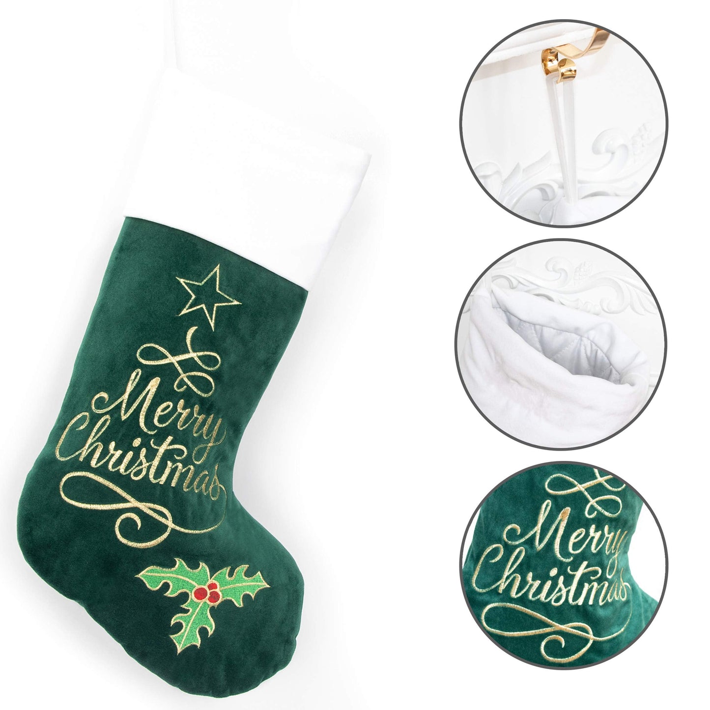 GEX Christmas Stockings 5 Pack for Family 22" Large Embroidered Classic Luxury Velvet Red Green Purple Blue Brown Decorations for Fireplace Xmas Season (Set of 5)