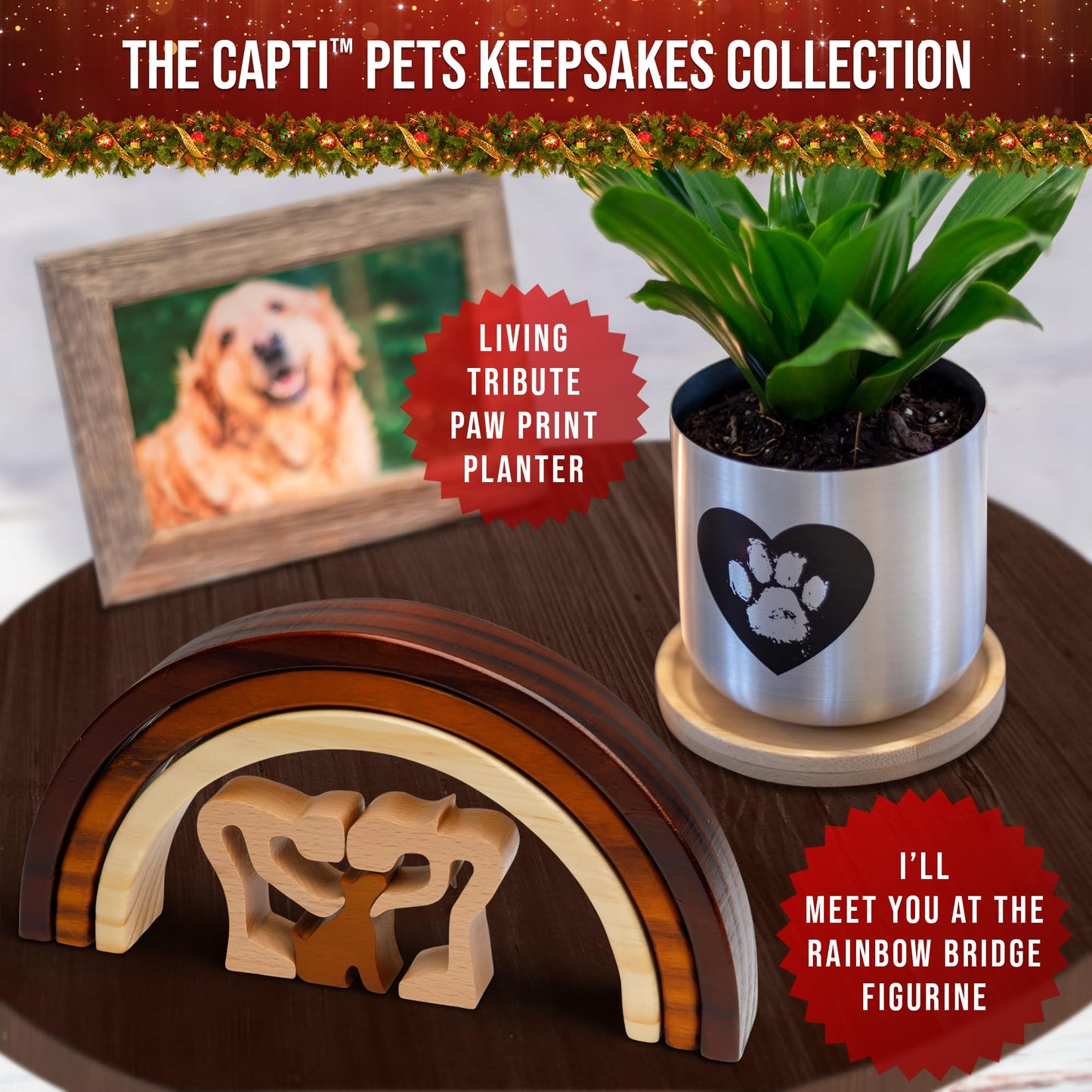 Capti Rainbow Bridge Dog Memorial Gifts, Pet Memorial - I'll Meet You at The Rainbow Bridge - Pet Loss Gifts, Bereavement, Sympathy Keepsake Dog Mom, Dog Dad for Loss of Pet (Dog and Family)