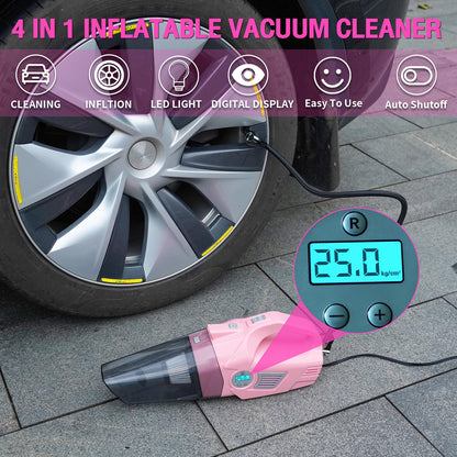 vioview Roadside Emergency Car kit for Vehicles, with 4 in 1 Inflatable Car Vacuum Cleaner, Pink Jumper Cables, First Aid Kit, Tow Rope, Vehicle Road Trip Must Haves Pink Accessories for Women