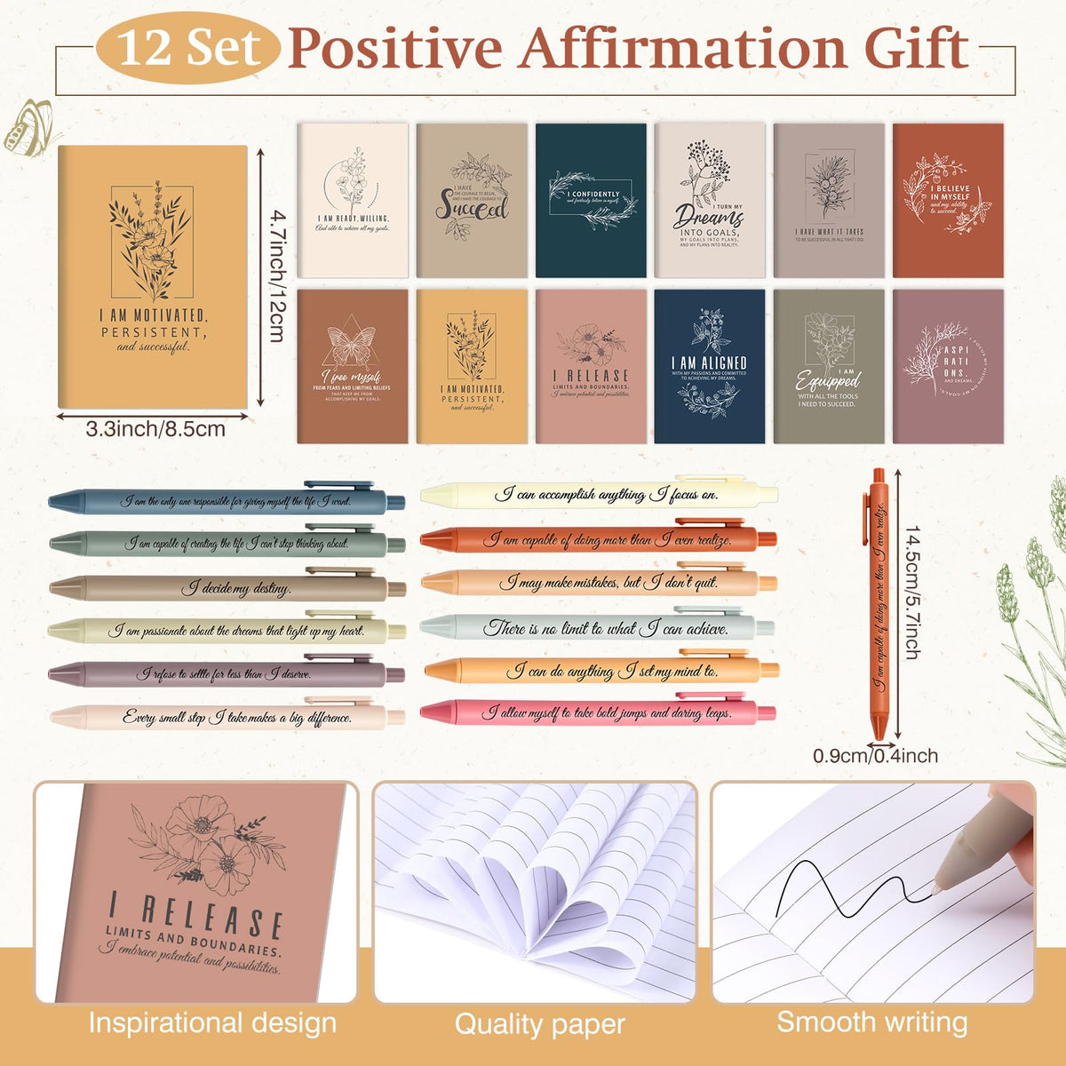 Mooliwe 72Pcs/24Set Positive Affirmation Gift Set for Women Gratitude Notebooks with Pens Hair Scrunchie Small Bags Motivational Encouragement Notepad for Women Coworkers Adult Party Favors (Simple)