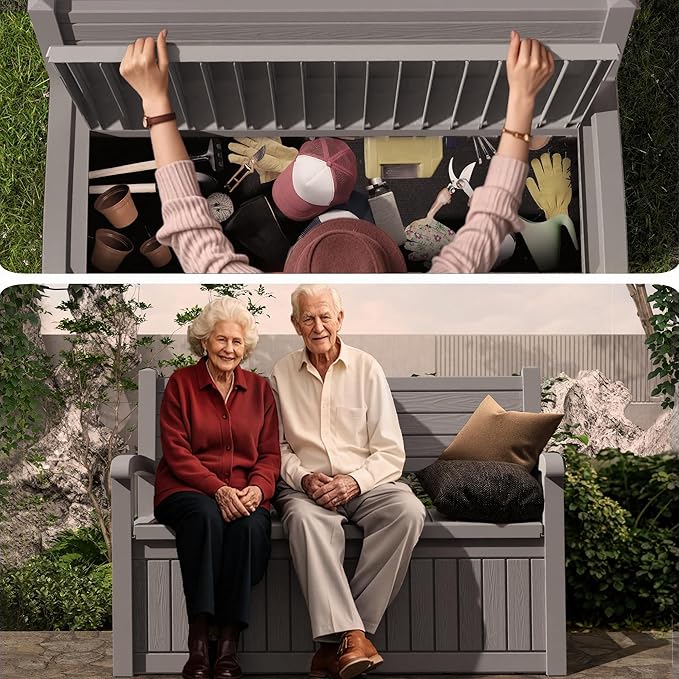 DRATO 75 Gallon Storage Bench Deck Box Outdoor Indoor,Lockable Durable All-Weather Seating with Hidden Storage,Deck Storage for Garden, Pool, Patio
