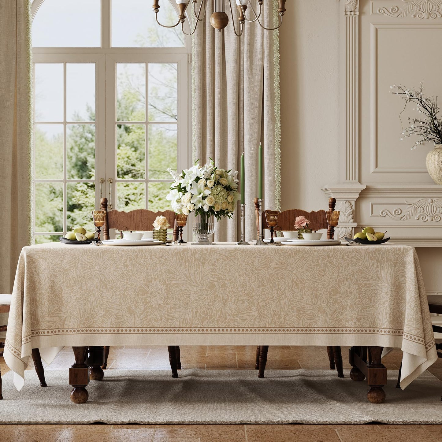 Dorachic Beige Thick Linen Table Cloth Square Tables, Waterproof Wipeable Decorative Table Cover for Dining Kitchen Indoor Outdoor, 55" x 55", 2-4 Seats