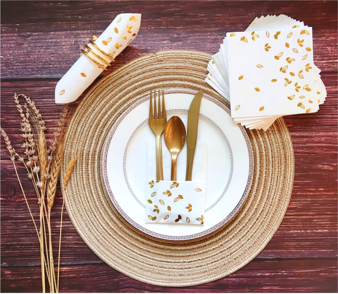 100 PK Gold Napkins - 4 Assorted Designs - 3-Ply Cocktail Napkins Folded 5 x 5 Inches Bar Napkins Disposable Party Napkins Paper Napkins Dinner for Wedding Baby Shower Birthday Graduation 2023
