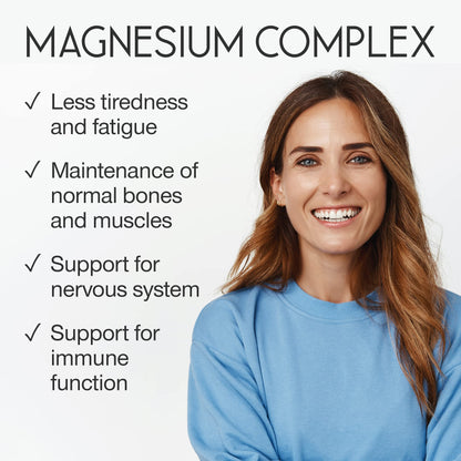 Magnesium Complex 1466mg - Magnesium and Zinc Supplements with Vitamin D3 & B6 - Premium Supplements for Women & Men - High Strength Chelated Citrate Tablets - 120 Capsules - Vegan & UK Made