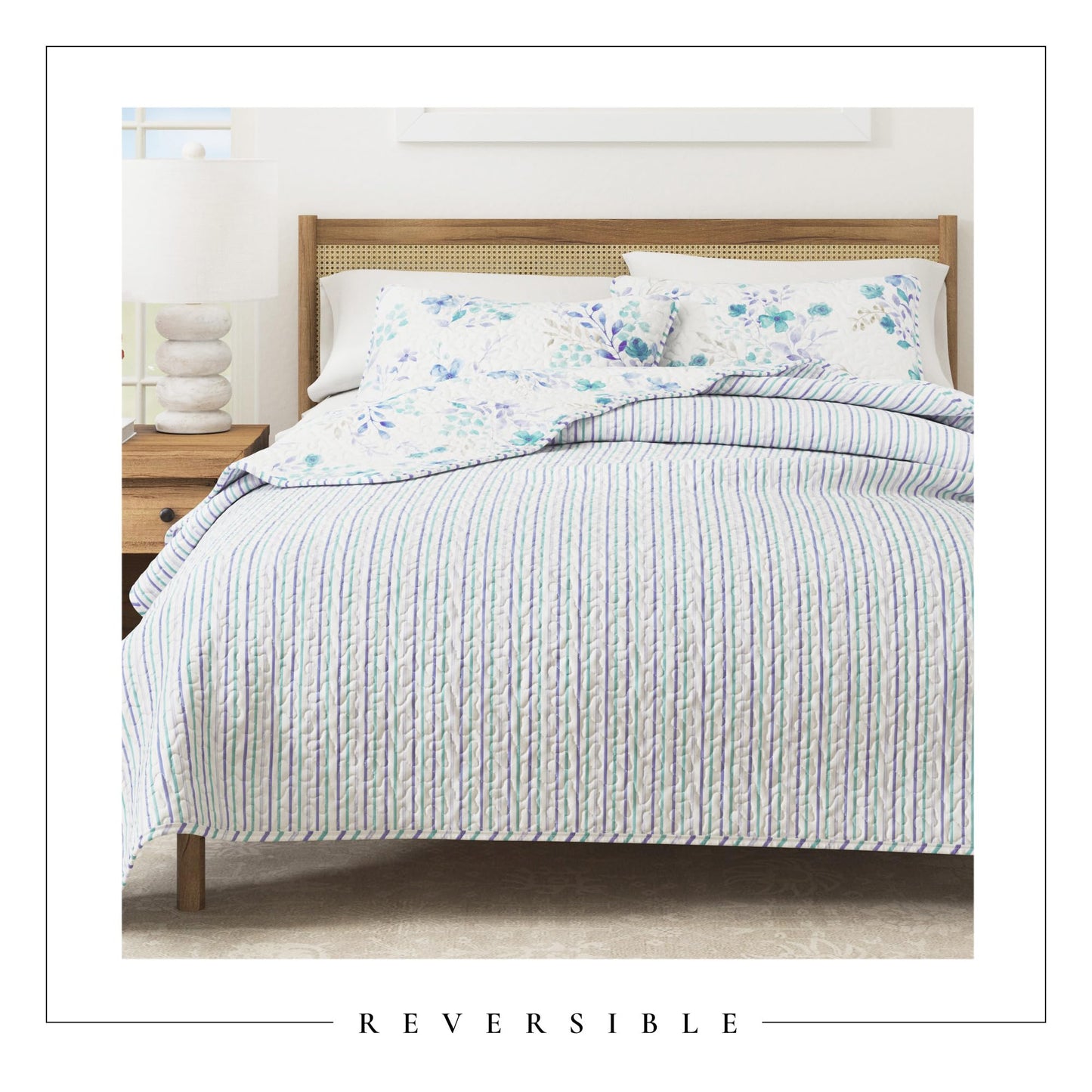 Great Bay Home Floral Quilt Set - 3-Piece King/California King Size Spring Bedding Set - Lightweight, All-Season, Reversible Bedspread (Bouquet)