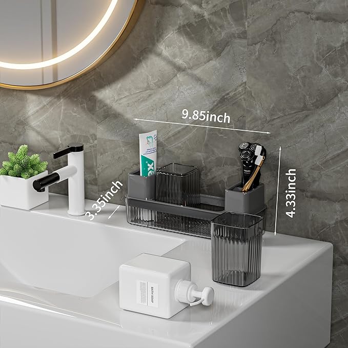 Toothbrush Holder for Bathrooms, 2 Cups Toothbrush Organizer for Bathroom