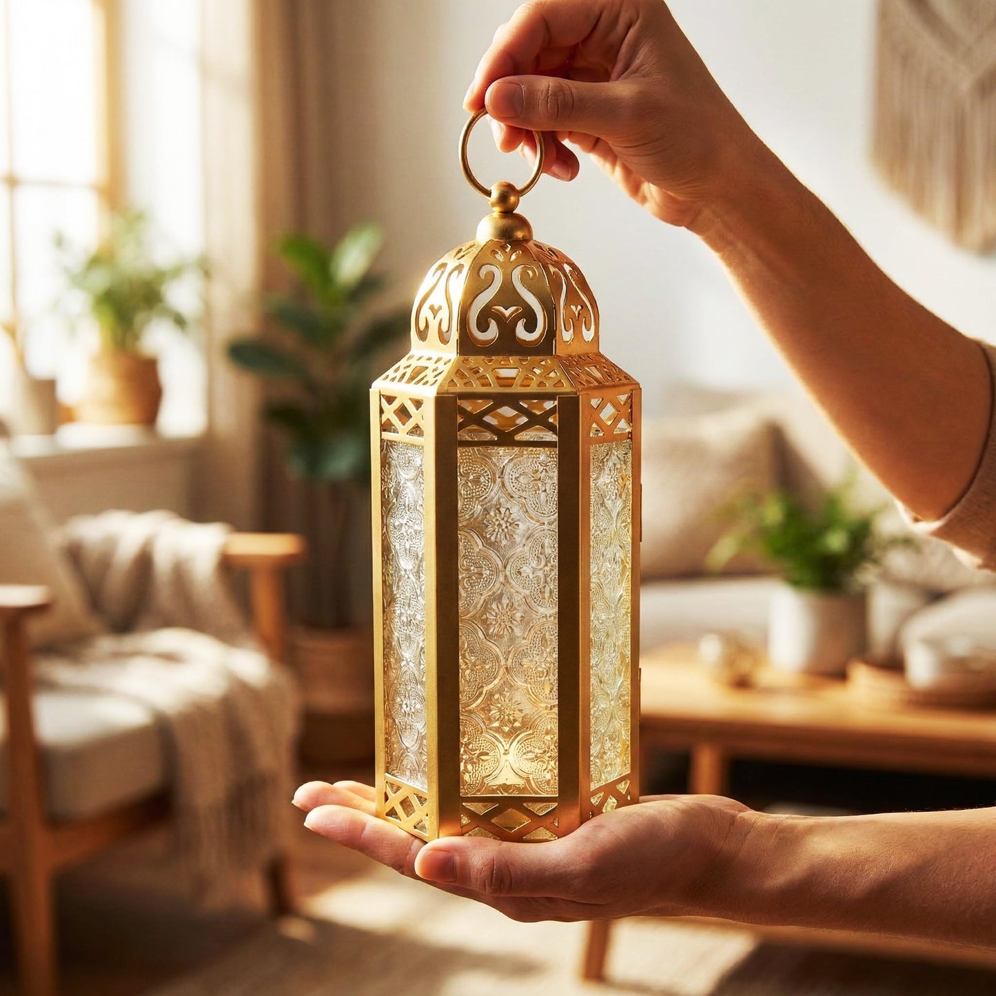 Vela Lanterns Decorative Indoor Moroccan Candle Holders, Gold, M, 2-Pack