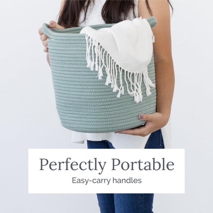 Natemia Large Woven Storage Basket (15" x 15" x 14") - Baby & Toy Organizer, Blanket Basket, Perfect Baby Registry Gift