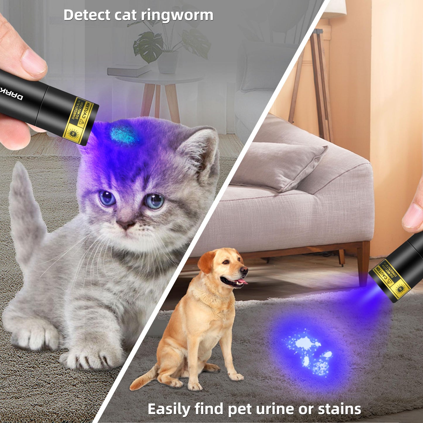 DARKBEAM UV Torch 365nm Black Light and 395nm Blacklight, USB Rechargeable LED Ultraviolet Flashlight, Mini Portable Detector for Pet Urine, Uranium Glass, Rocks, Curing Resin, Leak Detection, 2 Pack