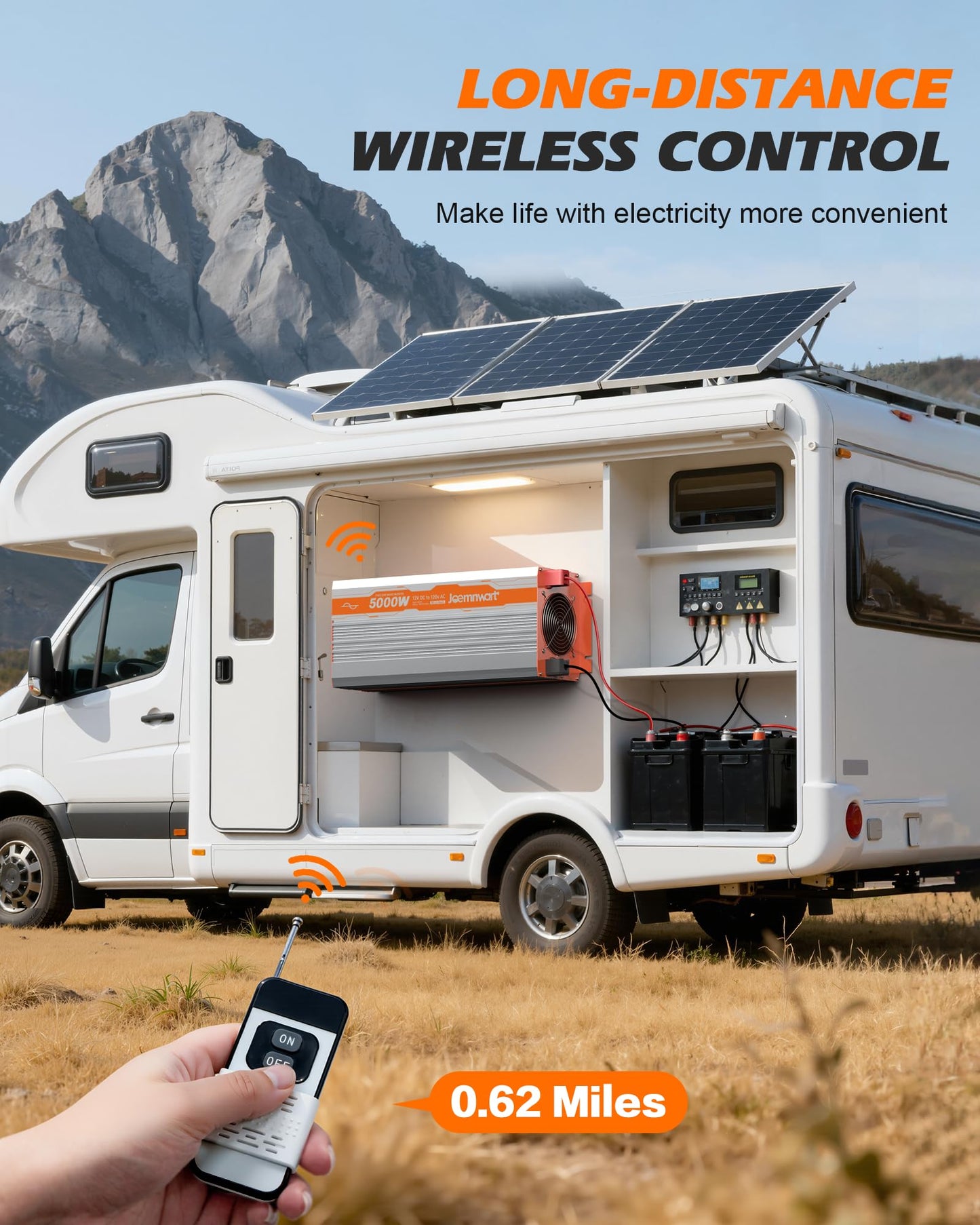 JOEMNWART 5000W Pure Sine Wave Inverter DC 12V to AC 120V Converter, Off-Grid Solar Power Inverters with Built-in 4 USB Ports, Hardwire Port, Remote Controller for Vehicles, Truck, RV, Home