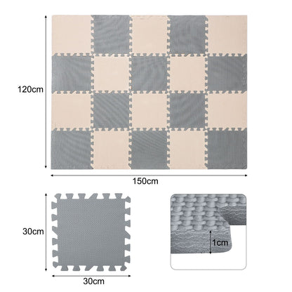 YORKING 20Pcs Foam Baby Play Mats 30x30x1cm EVA Baby Floor Tiles Thick Soft Floor Interlocking Mat Waterproof High-Resilience Foam Floor Puzzle Mat for Children's Play and Crawl (Grey and Rice-White)