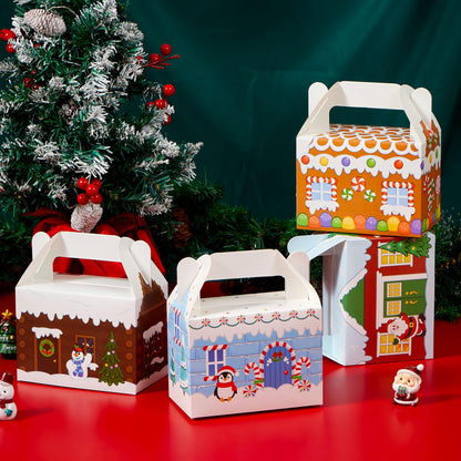 JOYIN 24 PCS 3D Christmas House Cardboard Treat Boxes for Holiday Xmas Goody Gift, Goodie Paper Boxes, School Classroom Party Favor Supplies, 4 Designs Candy Treat Cardboard Cookie Boxes