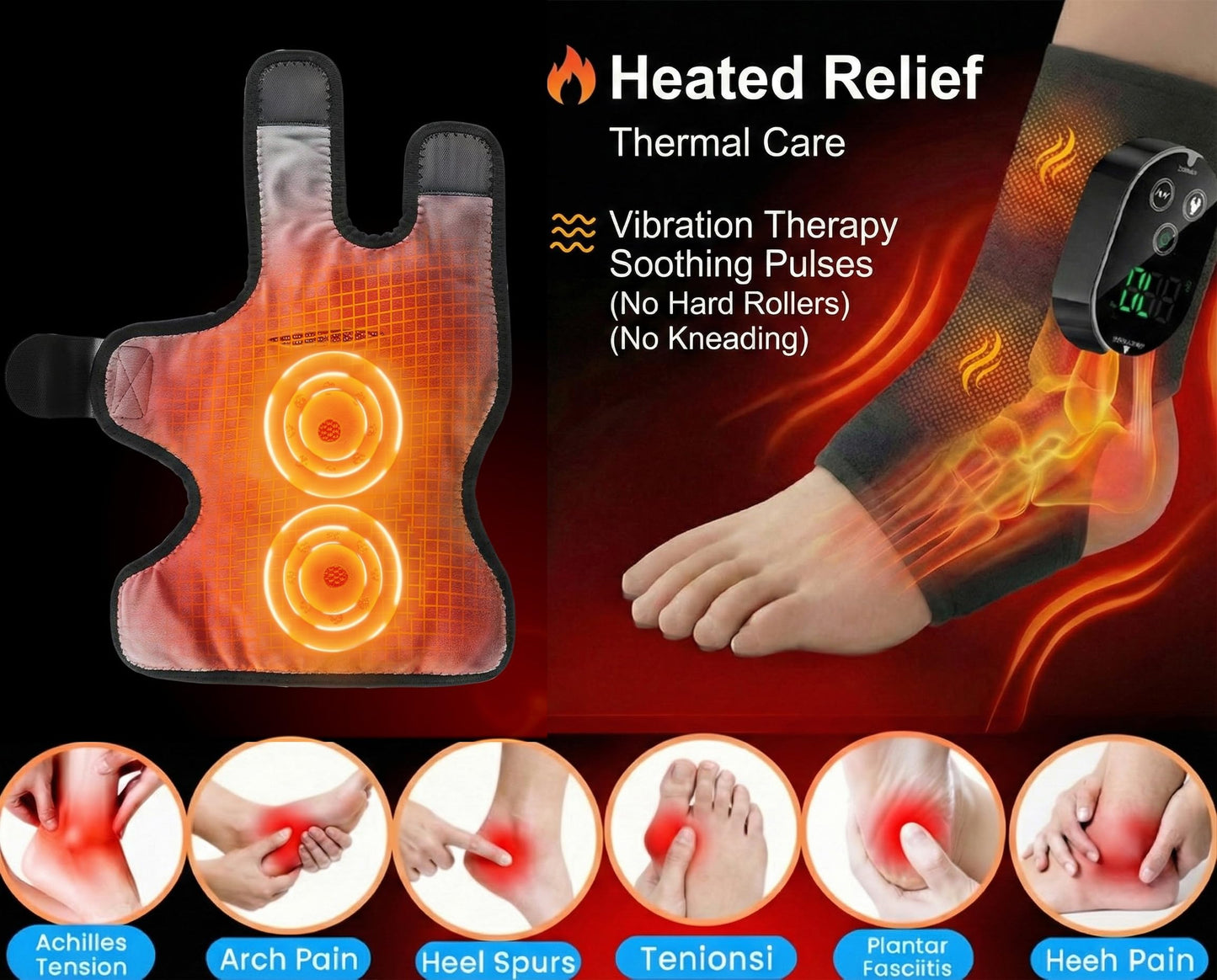 TOSOENPHY Foot Massager for Neuropathy Plantar Fasciitis Pain Relief, Cordless Heated Vibrating Cloud-Soft Ankle Wrap Feet Massage, Portable 2H Run Time, 6 Heats, 3 Modes, Auto-Off Timer,1 Pair