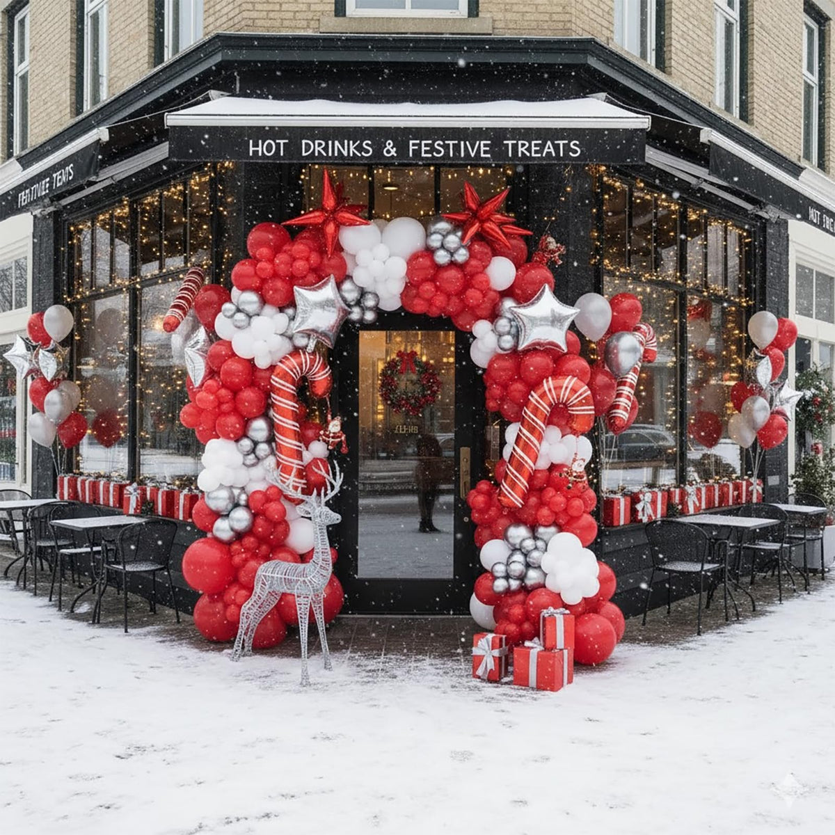 Red Christmas Party Decorations with Balloon Garland Arch Kit & Red White Silver Cane Candy Explosion Star Foil Balloons for Winter Xmas New Year eve Birthday Decorations