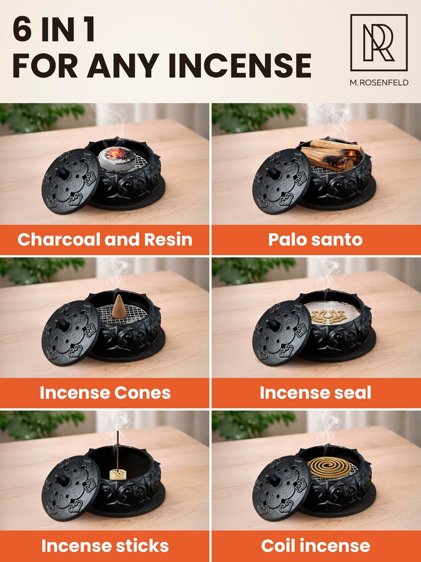 Resin Incense Burner Bowl Set for Charcoal, Frankincense & Resin – Heat-Resistant Censer Incense Holder for Cones & Sticks with Clean Ash Catcher for Home Fragrance, Relaxation & Traditional Use