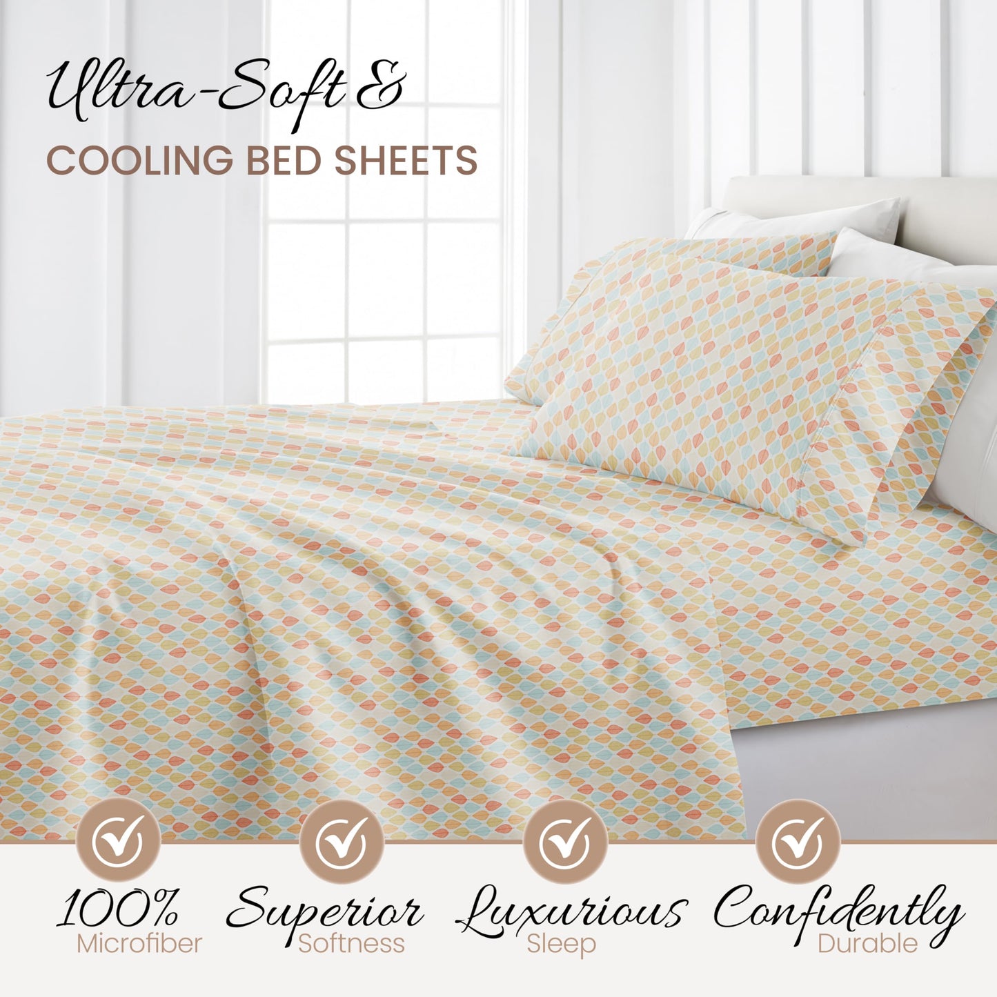 Linen Market Double-Brushed Patterned Microfiber Full Sheet Set 4 Piece – Oeko-TEX Certified Ultra Soft & Wrinkle-Free - 16" Deep Pocket Sheets - Easy Care Full Size - Fall Foliage Yellow