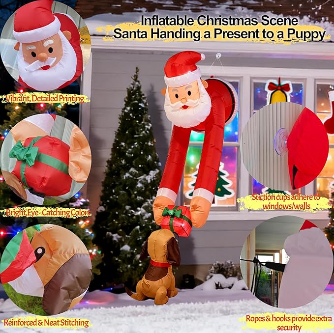 7ft Christmas Inflatable Santa Claus with Puppy and Gift Box - Outdoor Holiday Decor for Christmas, Ideal for Front Yard and Doorway
