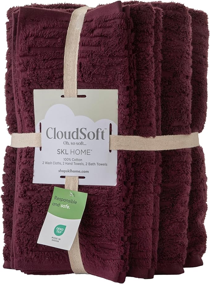 SKL Home CloudSoft 100% Cotton Luxury 6-Piece Towel Set, 600 GSM, Ultra Plush &