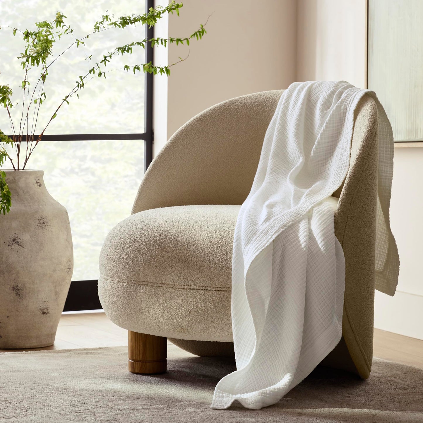BOLL & BRANCH Dream Throw Blanket - One Size, White - Luxury 100% Organic Cotton - Soft, Lightweight and Breathable - Cloud-Like Touch - 50x70 Inches